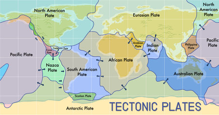 Map of tectonic plates and boundaries illustrationのイラスト素材