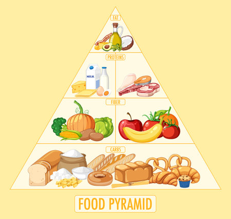 Food nutrition groups pyramid illustrationのイラスト素材