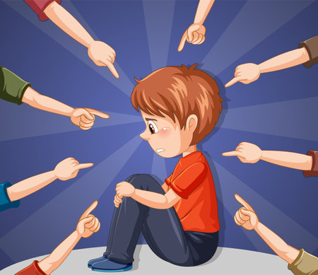 Sad girl surrounded by pointing fingers illustrationのイラスト素材