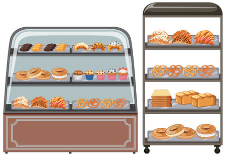 Bakery showcase with pastry products illustrationのイラスト素材