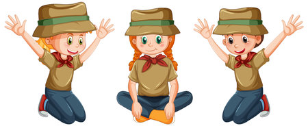 Cute camping children on white background illustrationのイラスト素材