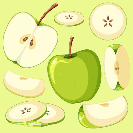 Green apple on green background illustrationのイラスト素材