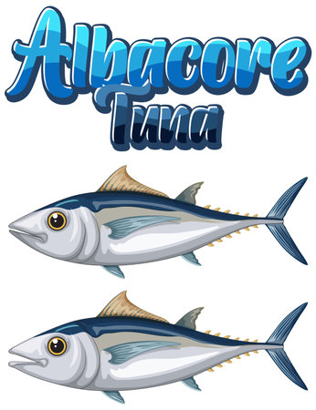 Albacore tuna cartoon character in different poses illustrationのイラスト素材