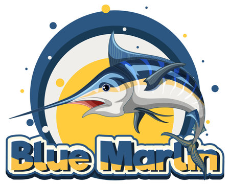 Blue marlin fish  with carton character illustrationのイラスト素材