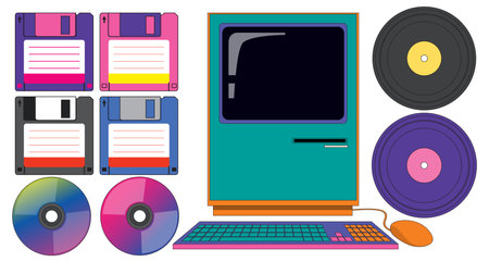 Retro objects and electronic devices illustrationのイラスト素材