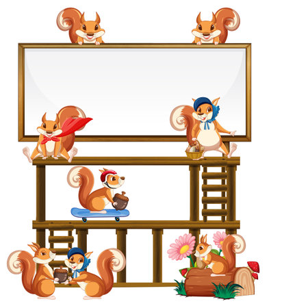 Squirrel with empty signboard illustrationのイラスト素材