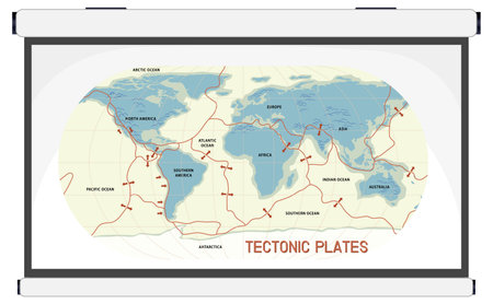 Tectonic plates and landforms illustrationのイラスト素材