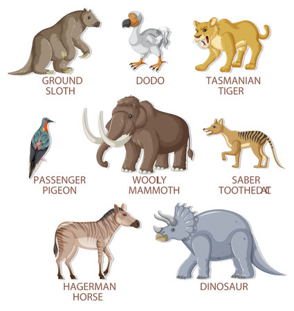 A set of extinct animals set illustrationのイラスト素材