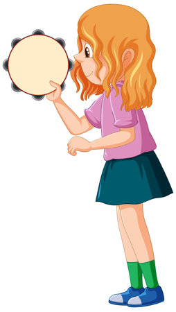 A girl playing tambourine musical instrument illustrationのイラスト素材