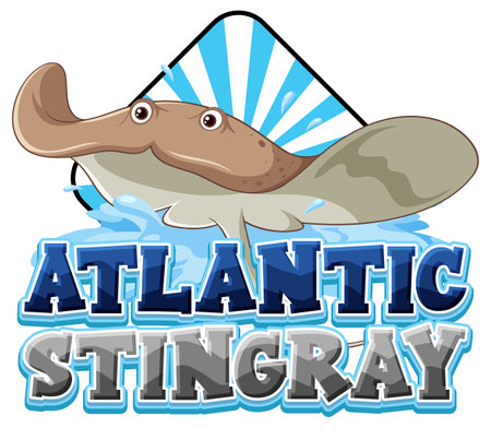 Atlantic stingray  with carton character illustrationのイラスト素材