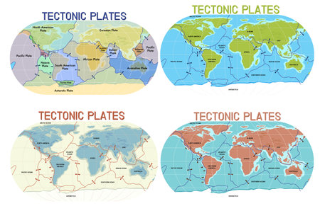 Tectonic plates world map collection illustrationのイラスト素材