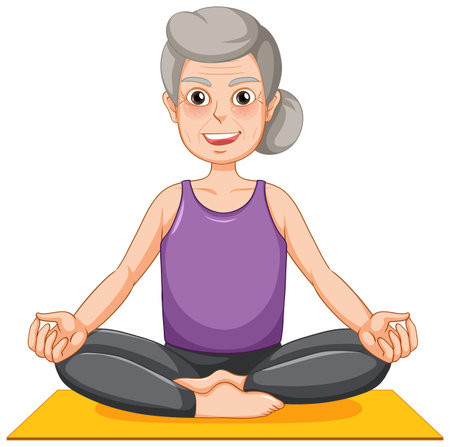Old woman doing yoga illustrationのイラスト素材