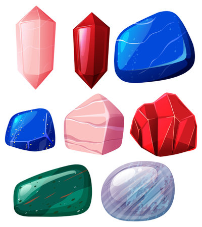 Set of healing crystals and stones illustrationのイラスト素材