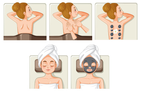Collection of women enjoying spa treatments illustrationのイラスト素材