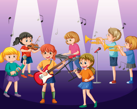 Kids playing musical instrument vector illustrationのイラスト素材