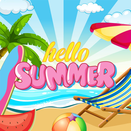 Hello summer banner template illustrationのイラスト素材
