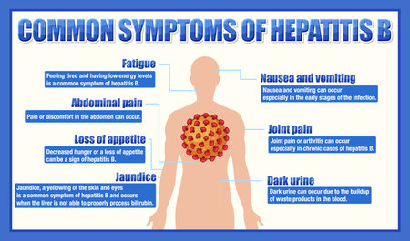 Informative poster of common symptoms Hepatitis B illustrationのイラスト素材