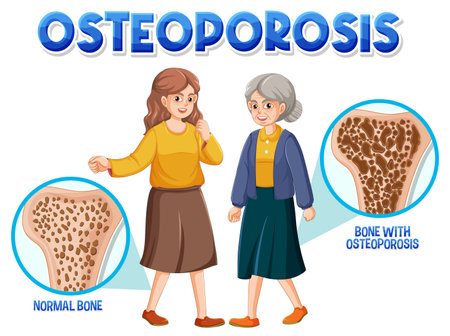 Comparison of normal bone and bone with Osteoporosis in old and young people illustrationのイラスト素材
