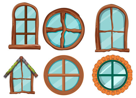 Set of hobbit house window element decoration illustrationのイラスト素材