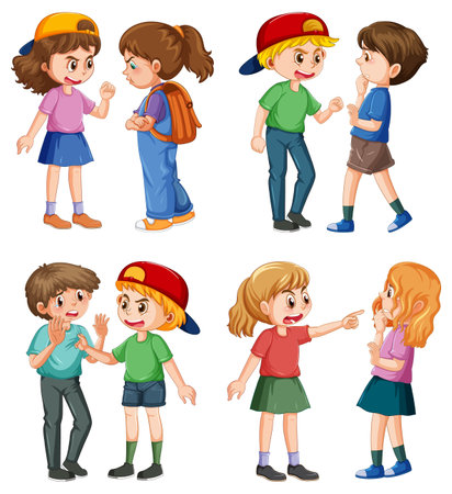 Set of bully kids cartoon character illustrationのイラスト素材