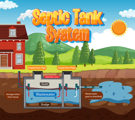 Septic tank system diagram illustrationのイラスト素材