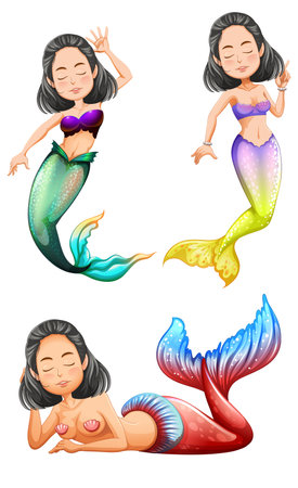 Mermaid cartoon character set illustrationのイラスト素材