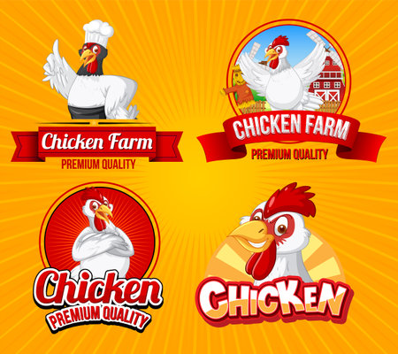 Set of chicken icon and logo illustrationのイラスト素材