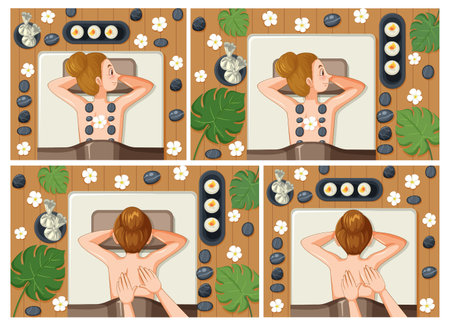 Collection of women enjoying spa treatments illustrationのイラスト素材