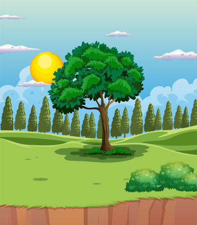 Scene of Lush Greenery and Blue Sky illustrationのイラスト素材