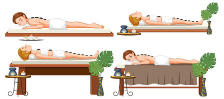 Collection of women enjoying spa treatments illustrationのイラスト素材