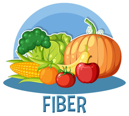 Vegetables and fruits fiber foods group illustrationのイラスト素材