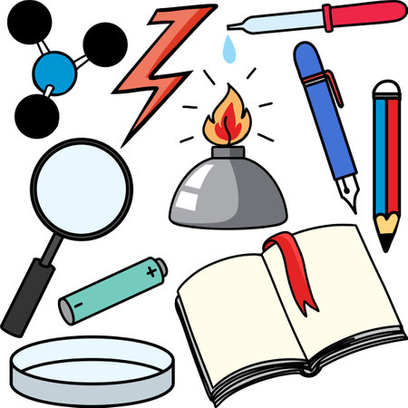 Colorful Science Objects and Icons Vector Set illustrationのイラスト素材