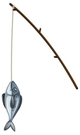 Isolated fishing rod and fish illustrationのイラスト素材