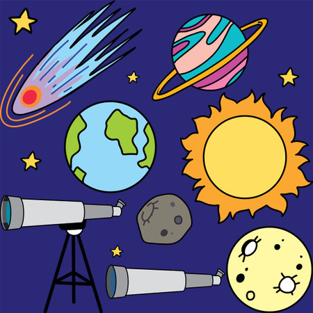 Astronomy Objects and Icons Vector Set illustrationのイラスト素材