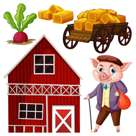 Farm Objects and Elements Vector Set illustrationのイラスト素材