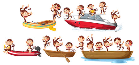 Set of monkey on the boat illustrationのイラスト素材