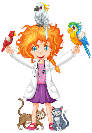 Friendly Veterinarian with Pet Animal Vector illustrationのイラスト素材