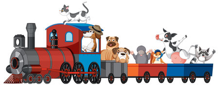 Animals on a Train Adventure illustrationのイラスト素材