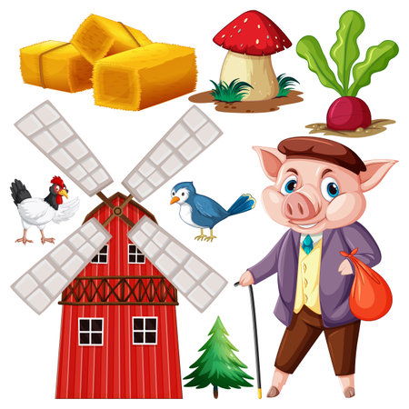 Farm Objects and Elements Vector Set illustrationのイラスト素材