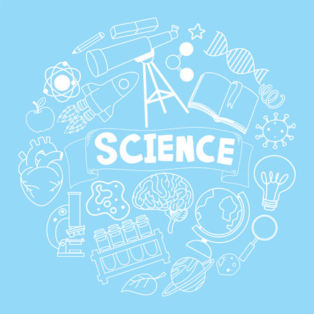 Science Banner with Doodle Icons illustration