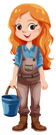 Cute gardener cartoon character with bucket illustrationのイラスト素材