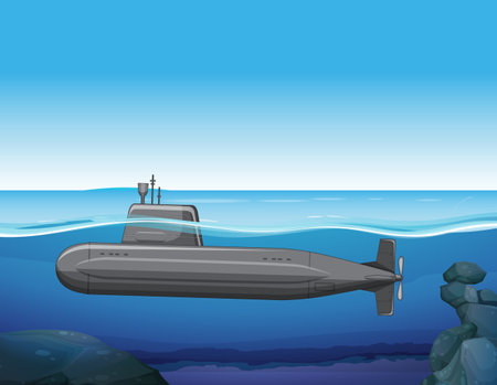 Submarine in underwater background illustrationのイラスト素材