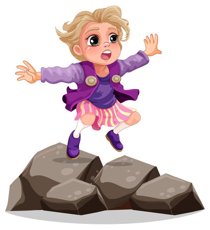 Girl standing on the rock illustrationのイラスト素材