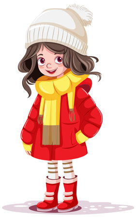 Cute girl cartoon character in winter outfit illustrationのイラスト素材