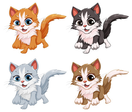 Collection of Cute Cats in Jumping Pose illustrationのイラスト素材