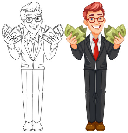 Youth business man holding money illustrationのイラスト素材