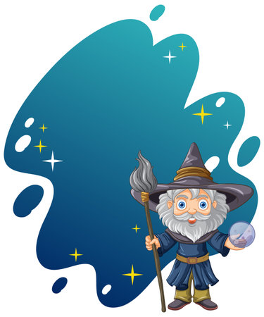 Wizard Cartoon Character with Black Space For Text illustrationのイラスト素材