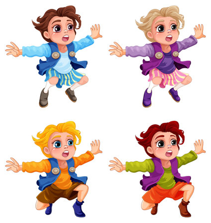 Jumping girl cartoon character illustrationのイラスト素材