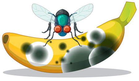 Decompose banana with smiley flies illustrationのイラスト素材