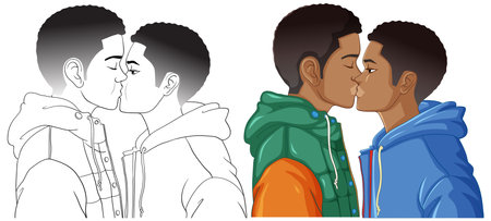Gay couple cartoon kissing illustrationのイラスト素材